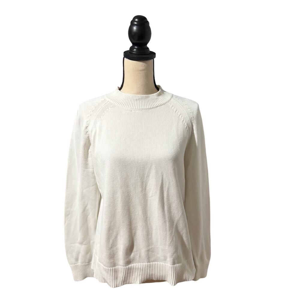 Quince Wmns White 100% Organic Cotton Mock Neck Sweater Sz M Classic Minimalist